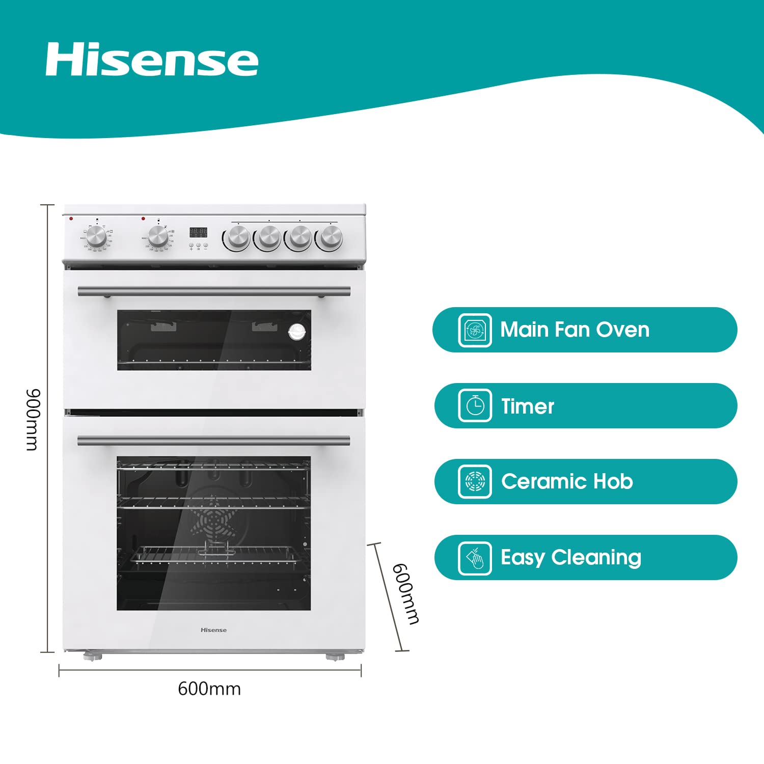 Hisense HDE3211BWUK 60cm Electric Cooker with Ceramic HobWhiteA+/A