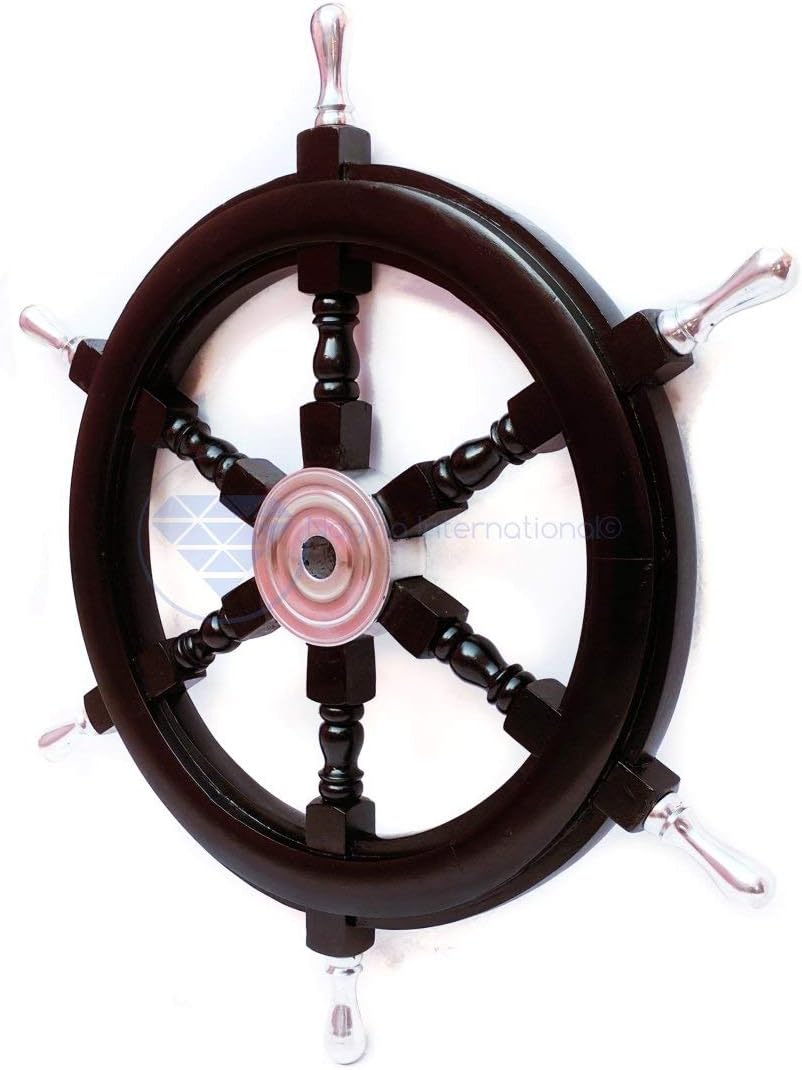 Wееklу Tор Sаlе Nagina International Nautical Handcrafted Wooden Ship Wheel - Home Wall Decor 48 Inches, Black (Aluminium Hub & Handle) Blасk Frіdау - 70% оƒƒ Nagina International Nautical Handcrafted Wooden Ship Wheel - Home Wall Decor 48 Inches, Black (Aluminium Hub & Handle)