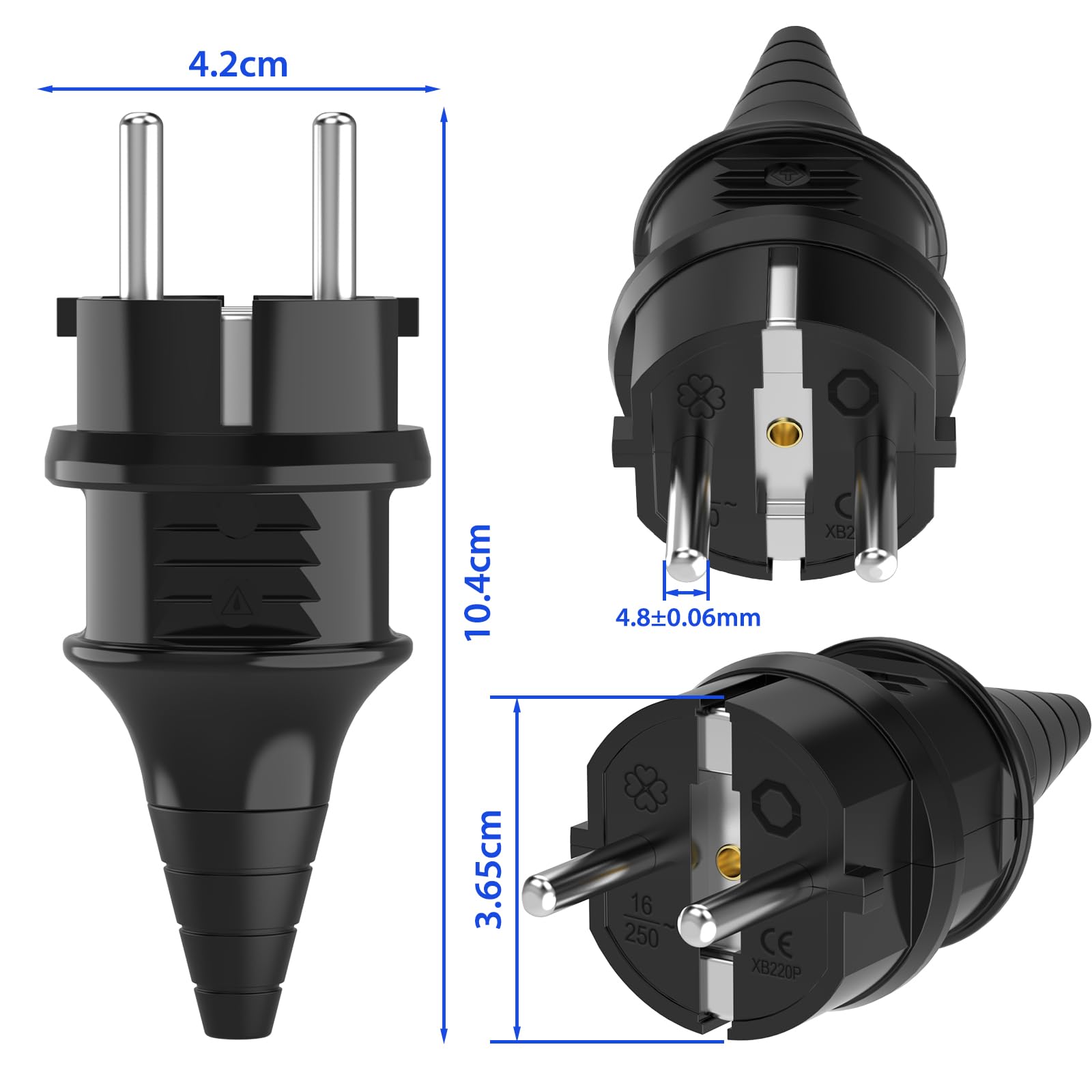 Spina Schuko Europea 2 Pezzi - Connettore Antitorsione Nero Per Cavi 6-16mm, 250V 16A - Foto 14