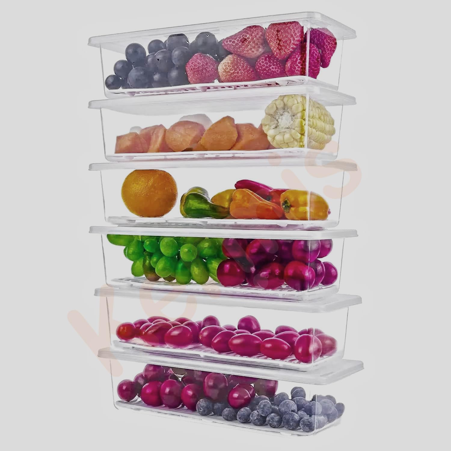 KERMIS™ Fridge Storage Boxes (Pack of 1), Fridge Organizer with Removable Drain Plate Tray Keeps Fruits, Vegetables, Meat, Fish Fresh Longer 1500 ML (6)