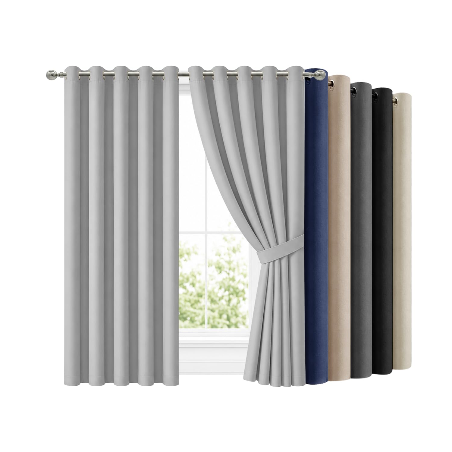 Hafaa Blackout Curtains for Bedroom Light Grey 66x72 Inch Ring Top Black Out Curtains for Living Room Thermal Insulated Energy Savig Curtain and Drapes 2 Panels with Tiebacks