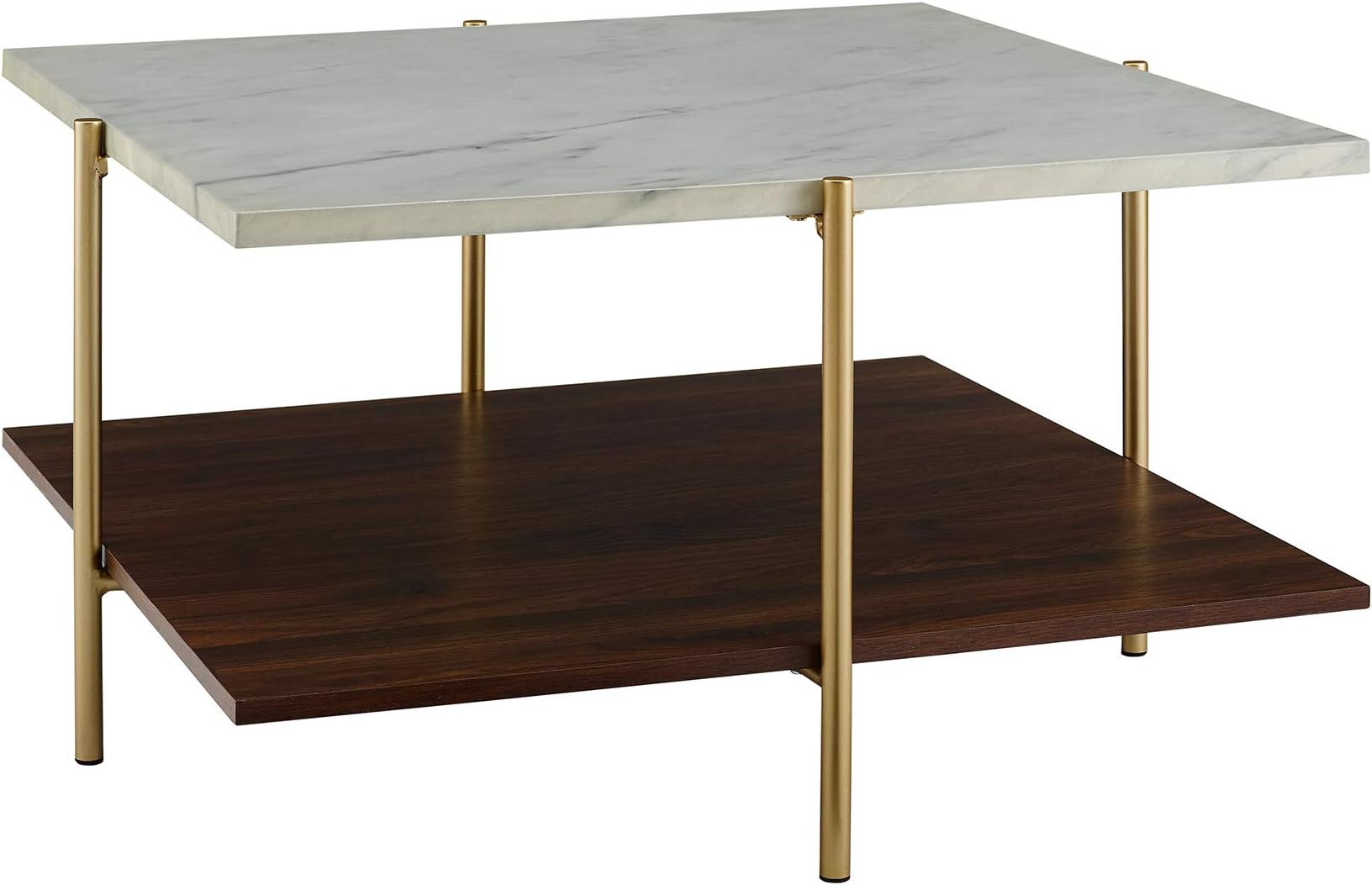 Walker Edison Mid Century Modern Square Top Coffee Table, Wood, Marble/Walnut, 81.28 cm