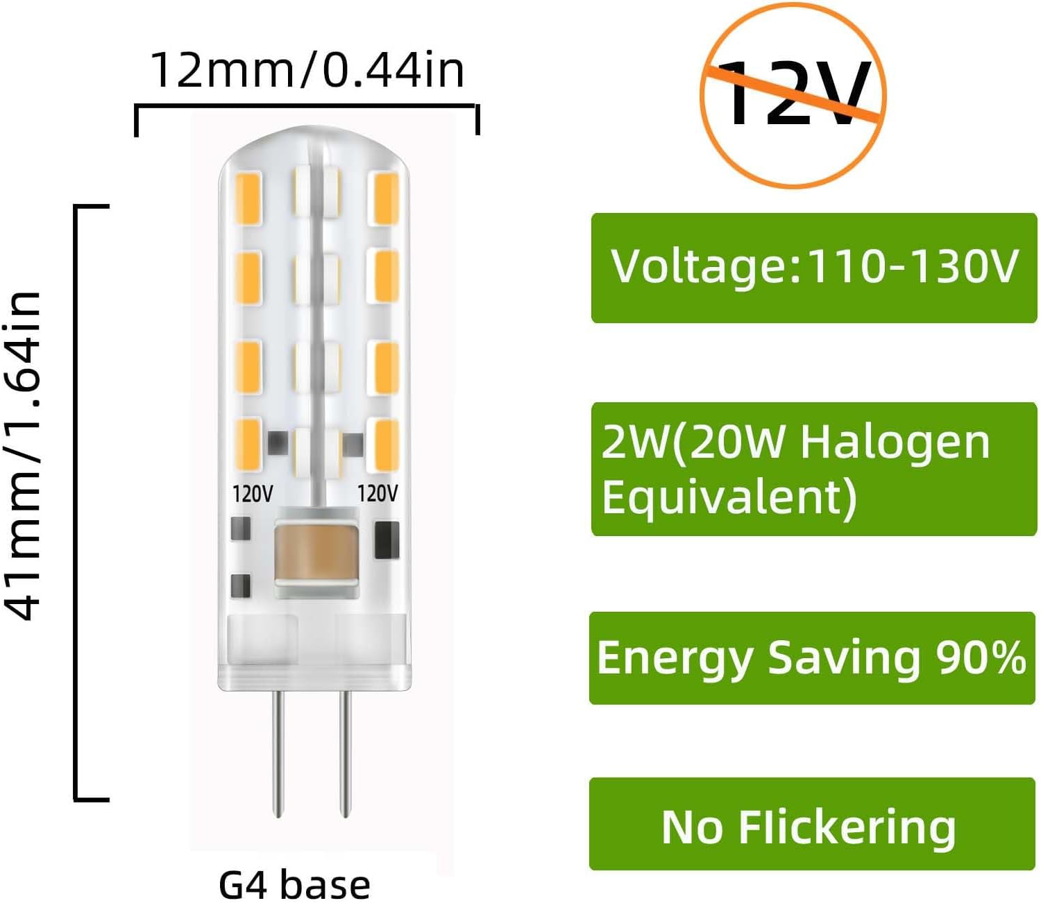 G4 120V Led Light Bulb 20W Halogen Equivalent Warm White 3000K 2W 200 Lumen Bulbs 120V Pack of 10