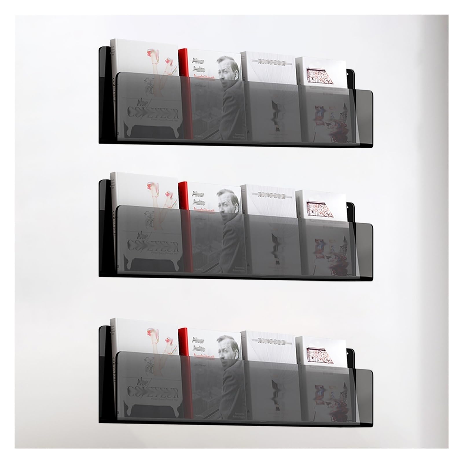 BTYQKZVPM Modern Acrylic Magazine Rack, Pack Of 3 Hanging Acrylic Magazine Holders(Black,L 80cm/31.5in)