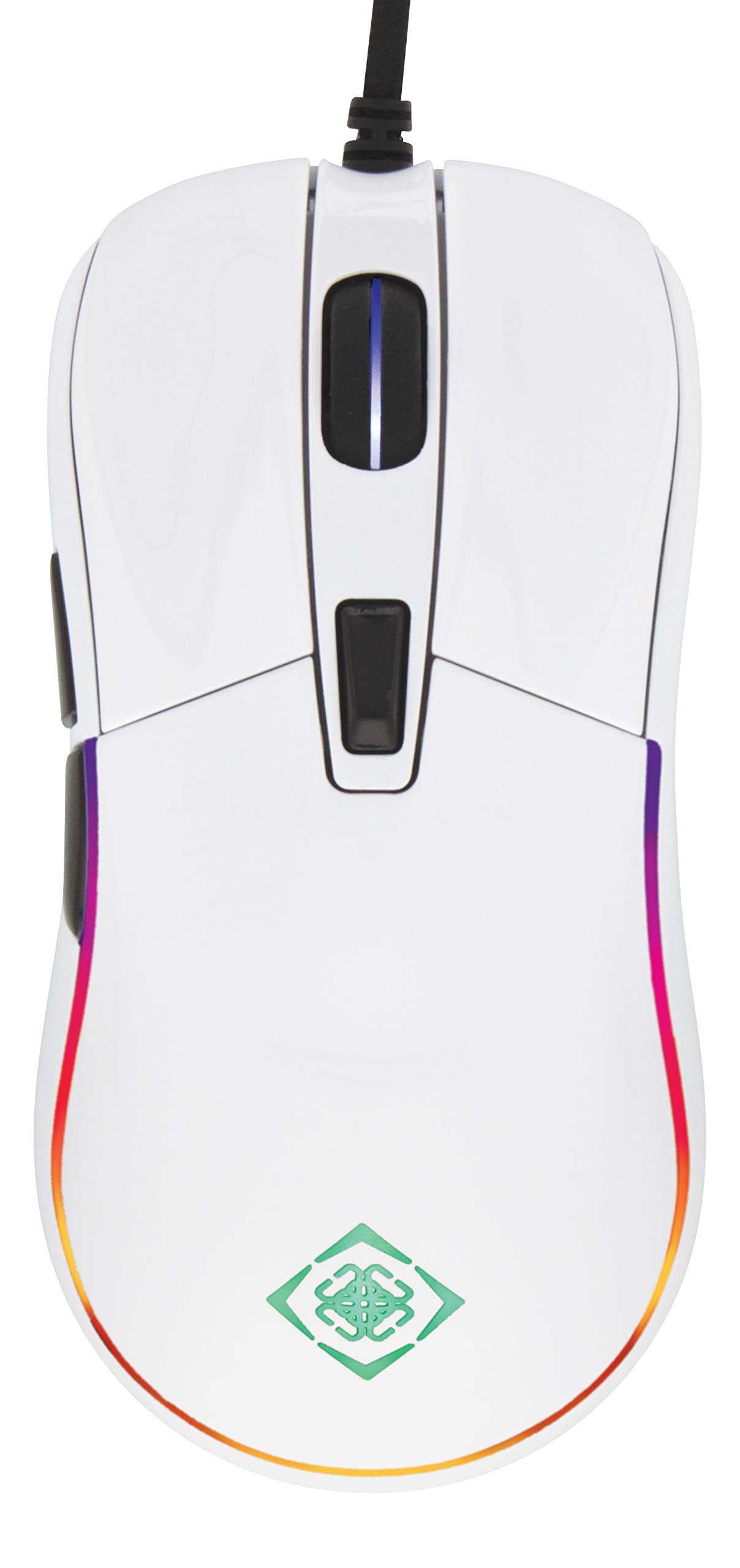 DELTACO GAMING GAM-085-W Glossy PC Wired Programmable Ambidextrous Gaming Mouse - 9 RGB Modes - PPP/DPI 400 to 5000-6 Buttons (Wheel Included) - Lightweight 93 g - Glossy White