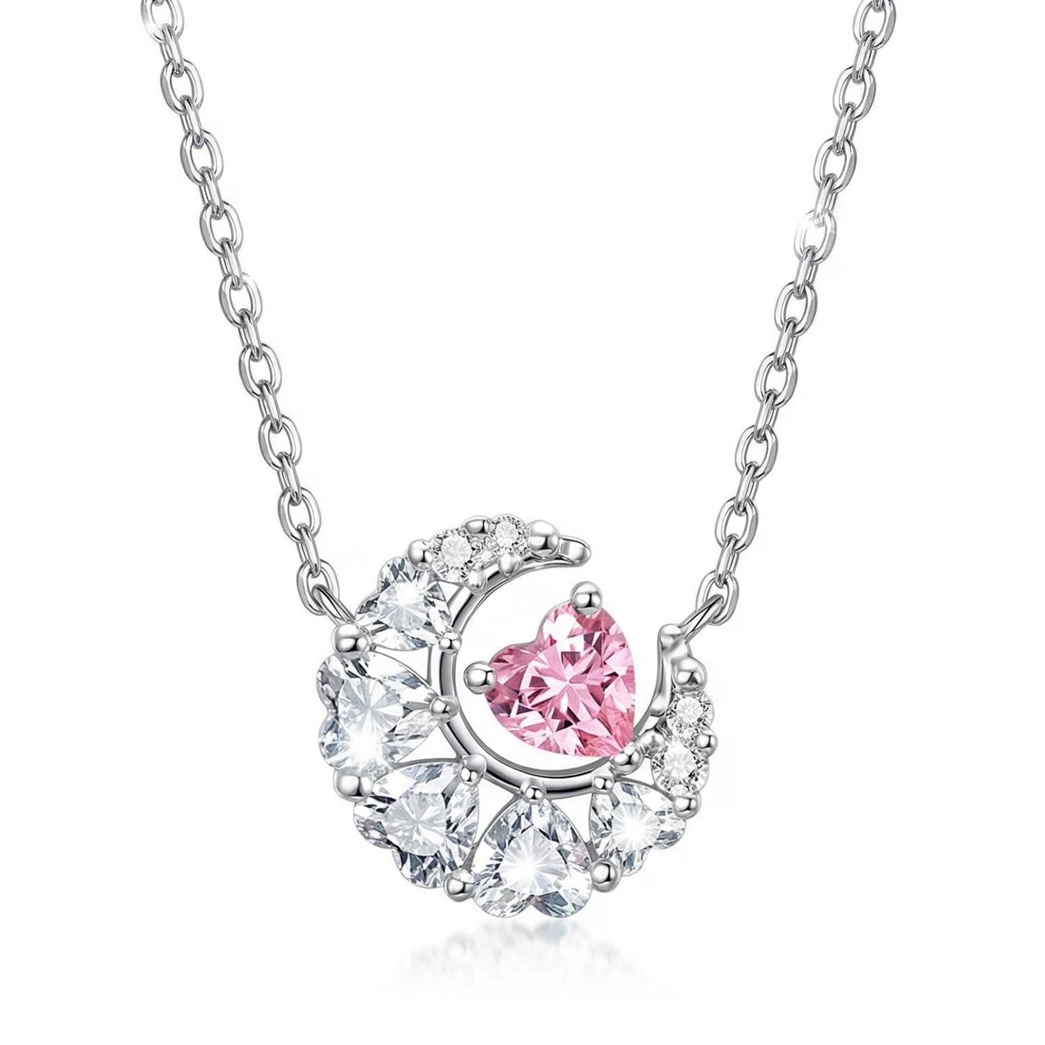 YUESHUN 925 Sterling Silver Heart Necklace for Women - 5A Cubic Zirconia Solitaire Pendant, Hypoallergenic Silver Jewelry - Dainty Anniversary