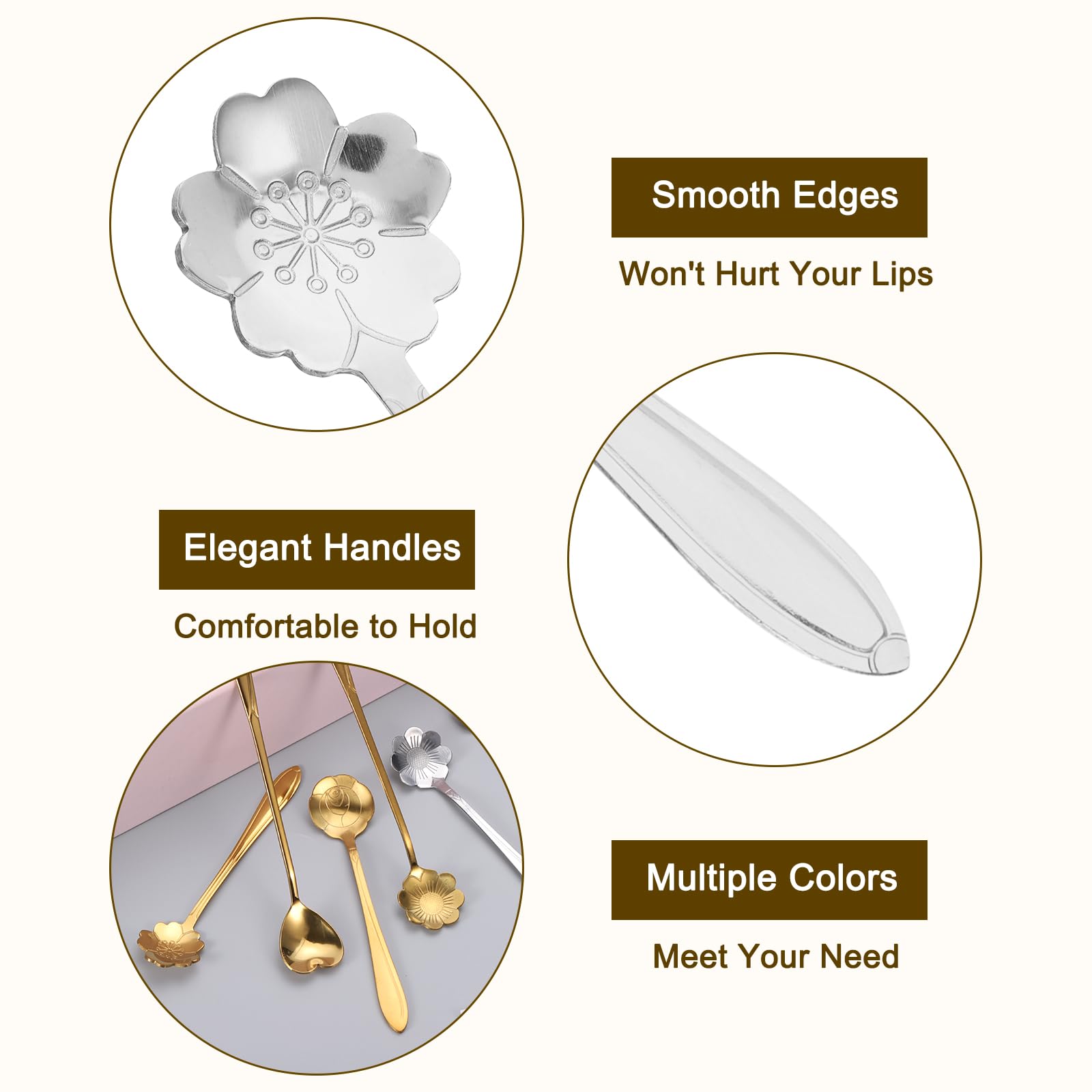 uxcell 4Pcs Stainless Steel Flower Spoons 5 Inch Cherry Blossom Shape Coffee Spoon Small Teaspoon Dessert Spoon for Espresso Sugar Cake Silver - Image 3