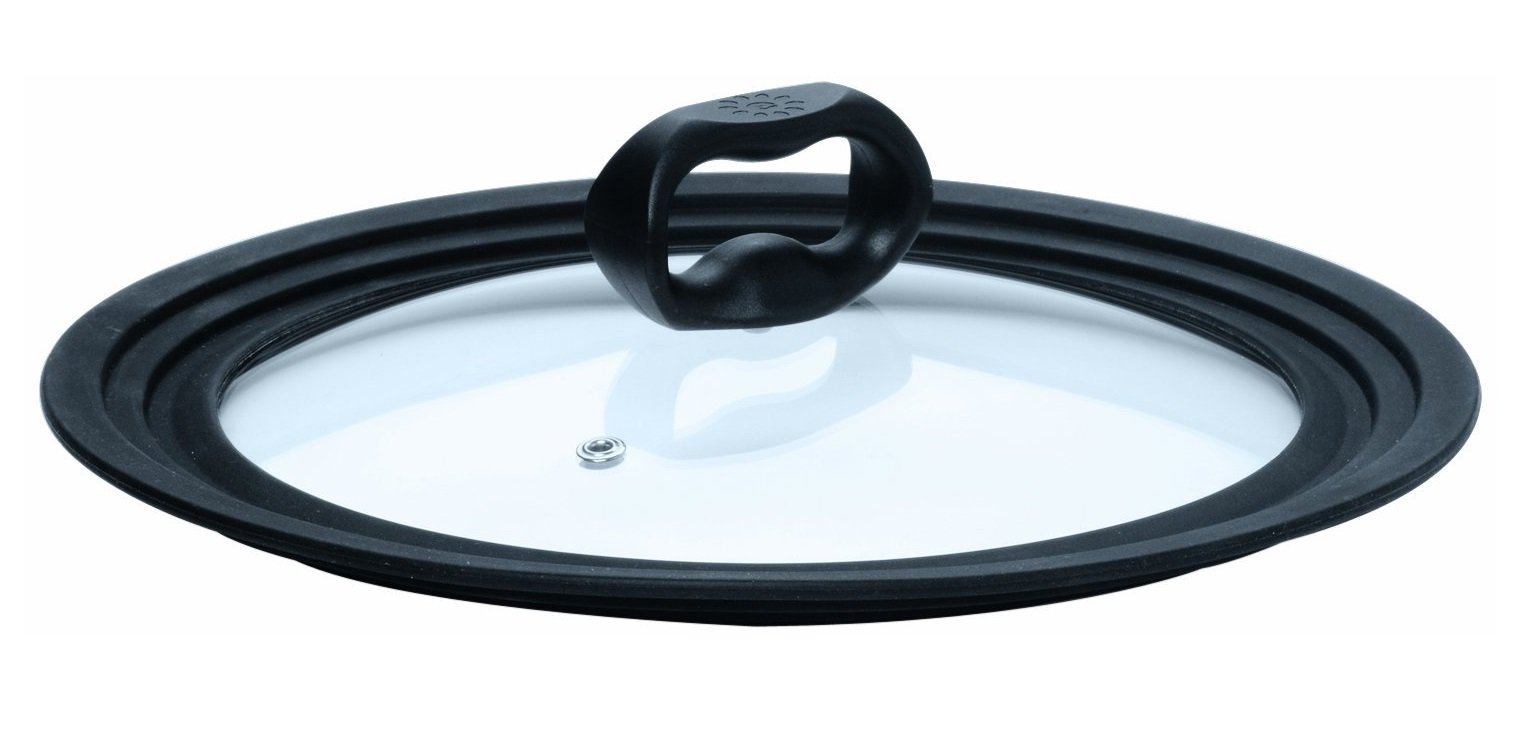 Ecolution Universal Lid for Pots and Pans, Fits 6-Inch to 8-Inch Cookware, Tempered Glass Replacement Lid with Heat Resistant Silicone Edge, Dishwasher Safe, Made without BPA, Small, Black