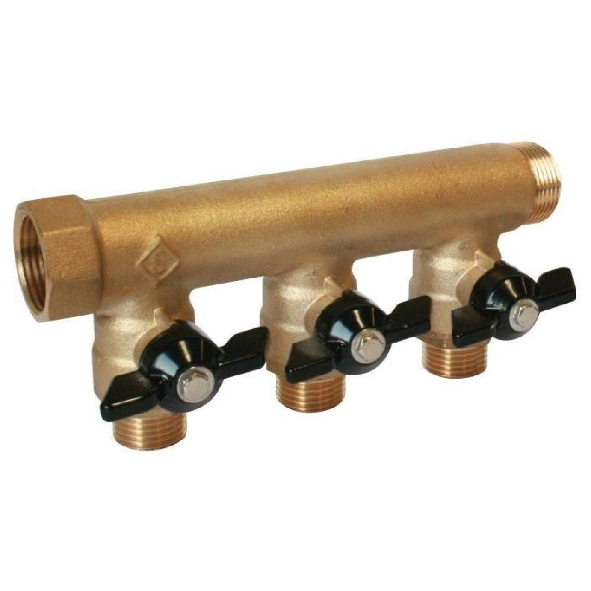 Collecteur M/F A 1" D 1/2" avec mini-vannes/Arrivée 26x34(1")-Départ 15x21(1/2")/3 Départs