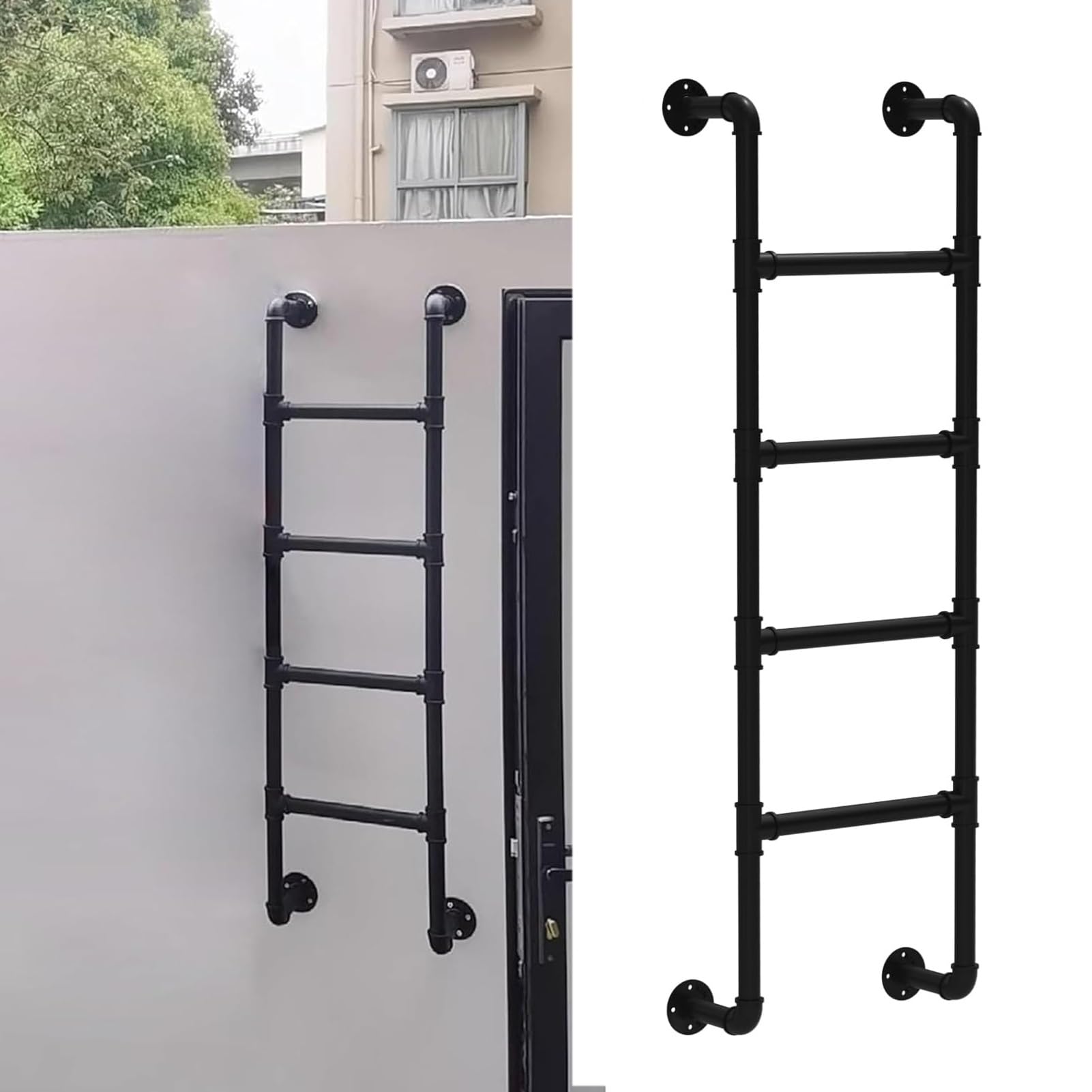 Heavy Du Escalera antideslizante para escape de incendios, metal negro montado en la pared, 100-300 cm, capacidad de 330 libras, subida segura para loft, camión, barco, 240 cm / 94in Emerncy Solut