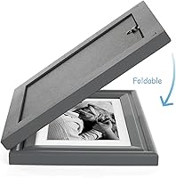 Vista 9 de Marco de fotos de madera doble con bisagras de 5 x 7 pulgadas horizontal y vertical en gris, pantalla de 4 x 6 pulgadas con paspartú o 5 x 7