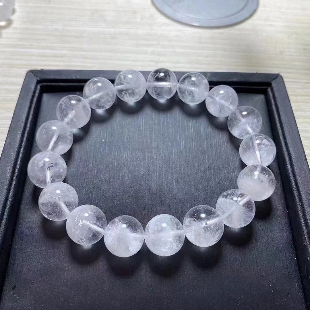 12 mm naturalny kryształowy okrągły koralik czysta naturalna biała bransoletka 1pc