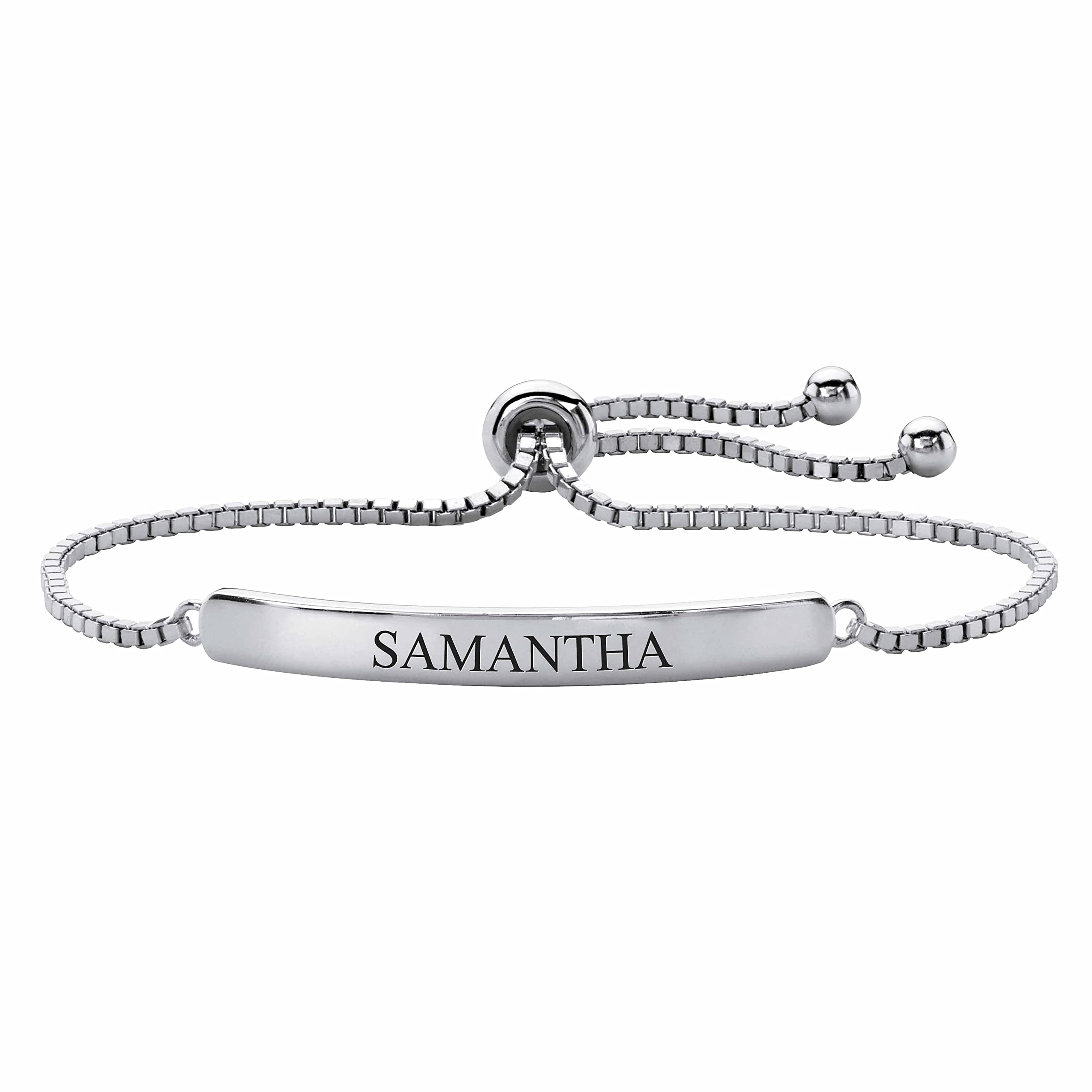 PalmBeach Silvertone Personalized Adjustable Drawstring ID Name Bracelet (4.75mm), 10 inch Adjustable