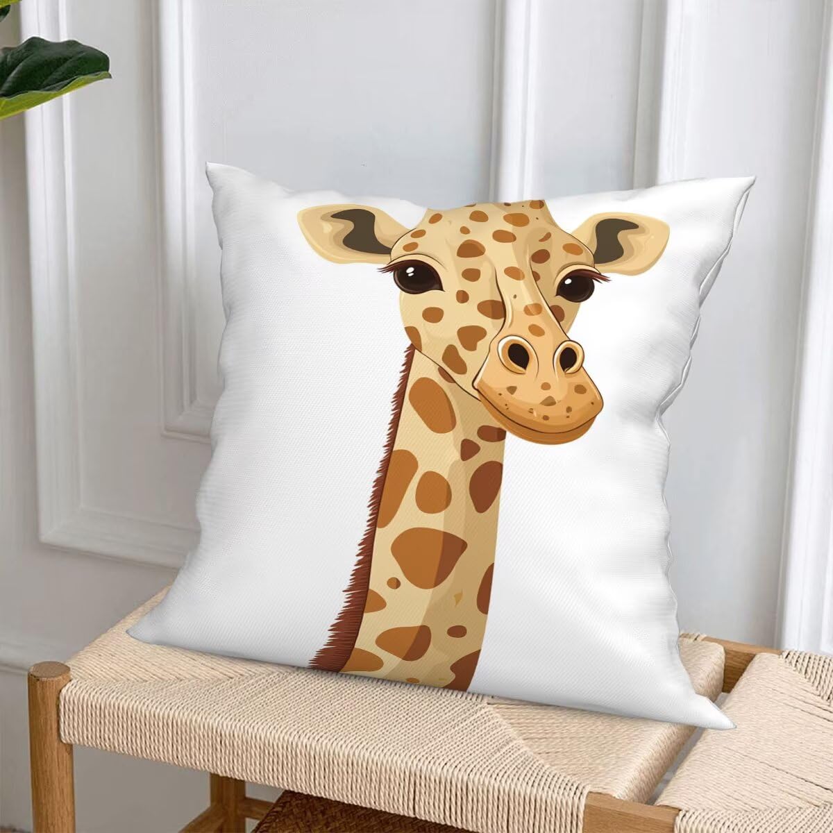 Federe Cuscino Divano 60x60, Bianco Cuscini per Divano da Esterno Set da 4, Lino Copricuscini Divanos Impermeabile, Copri Cuscini Giraffa Motivo Fronte Retro Stampato per Giardino, Sofá, Balcón, F-85