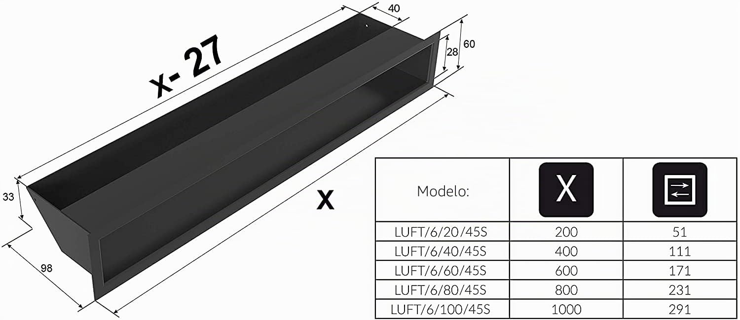 Rejilla de ventilación KRATKI Air | Rejilla de Aire Caliente 6 x 100 cm | Blanco | Rejilla de Escape para ventilación de chimeneas | Entrada de Aire en un ángulo de 45 Grados