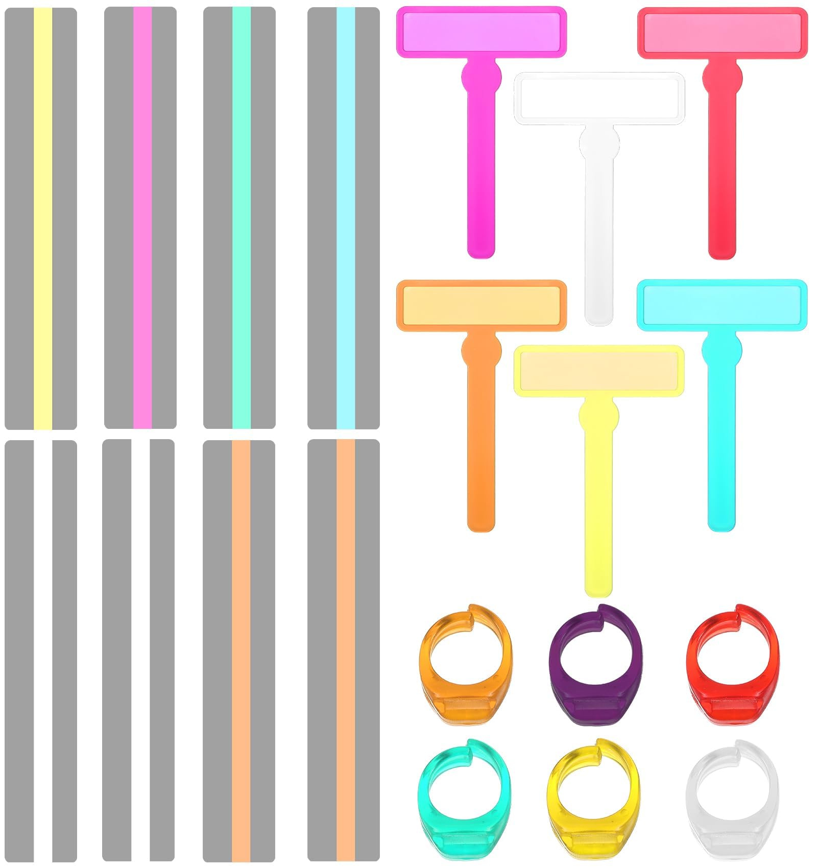 FRCTLNKG 20 Pcs Reading Guide Strips for Kids, Focus Highlighter for Reading with 6 Pcs Colored Rings Dyslexia Tools Guided Strips with Pointers