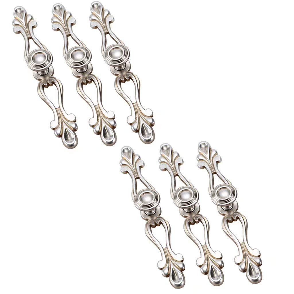 Tiradores de Cajón para Armario de Cocina Pomos de Puerta Tiradores de Armario Decoración de Aleación de Zinc Pomos de Un Solo Orificio 6 Unidades (Plata Retro)
