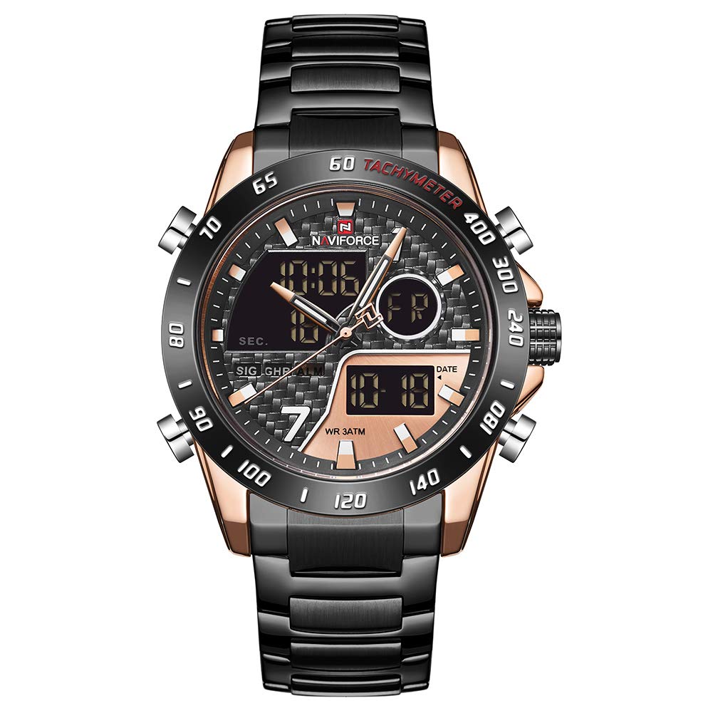 NAVIFORCE Watch for Men Dual Display Digital Quartz Watches Multifunctional Business Stainless Steel Wristwatch