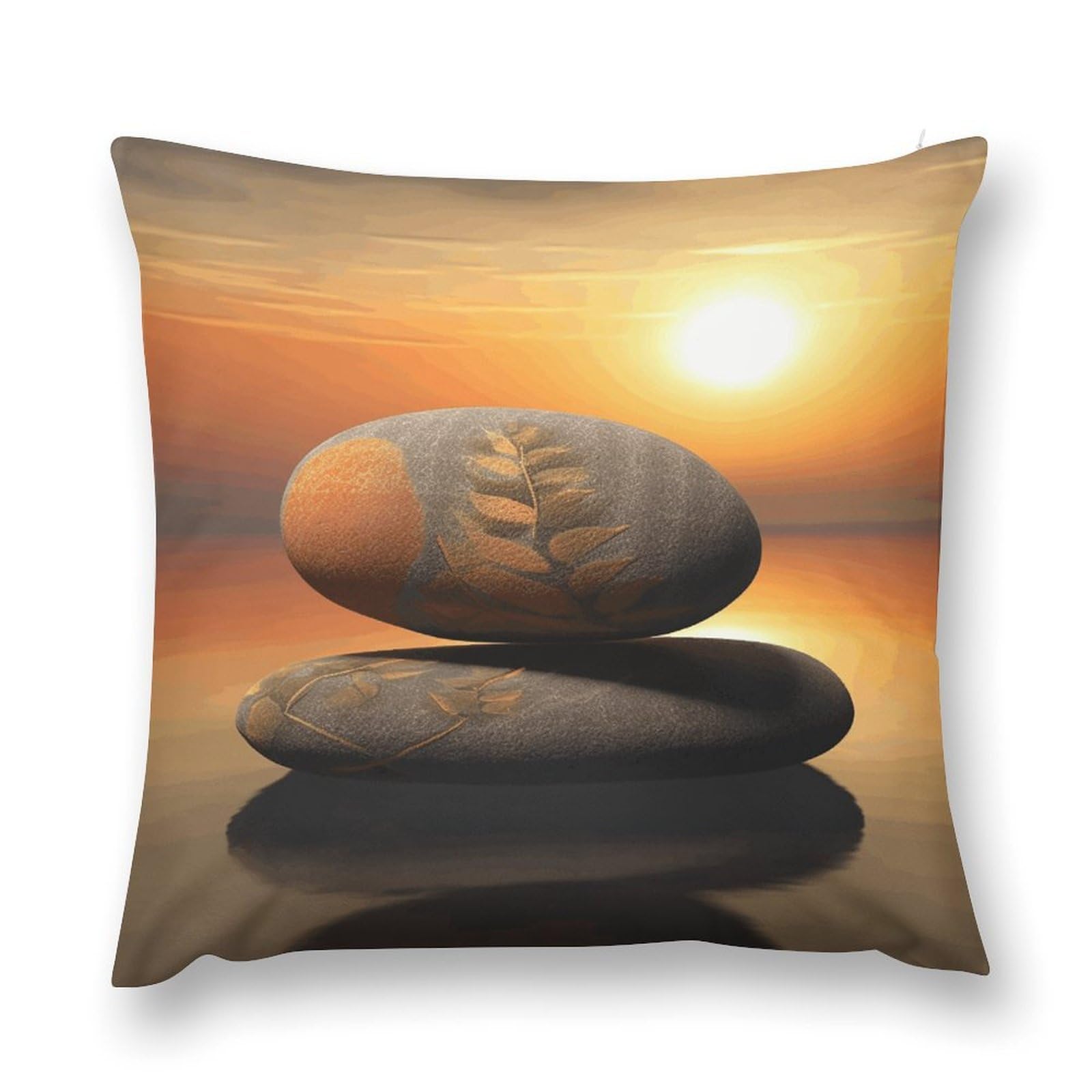 MUSM Sunrise Landscape Zen Stone Throw Pillow Cover 20 "x20 Wrinkle&Fade Resistant Cozy Soft Plush Pillow Case Protector Double-Sided Personalized Pillowcase Pillow Shams Cushion Cover for Home