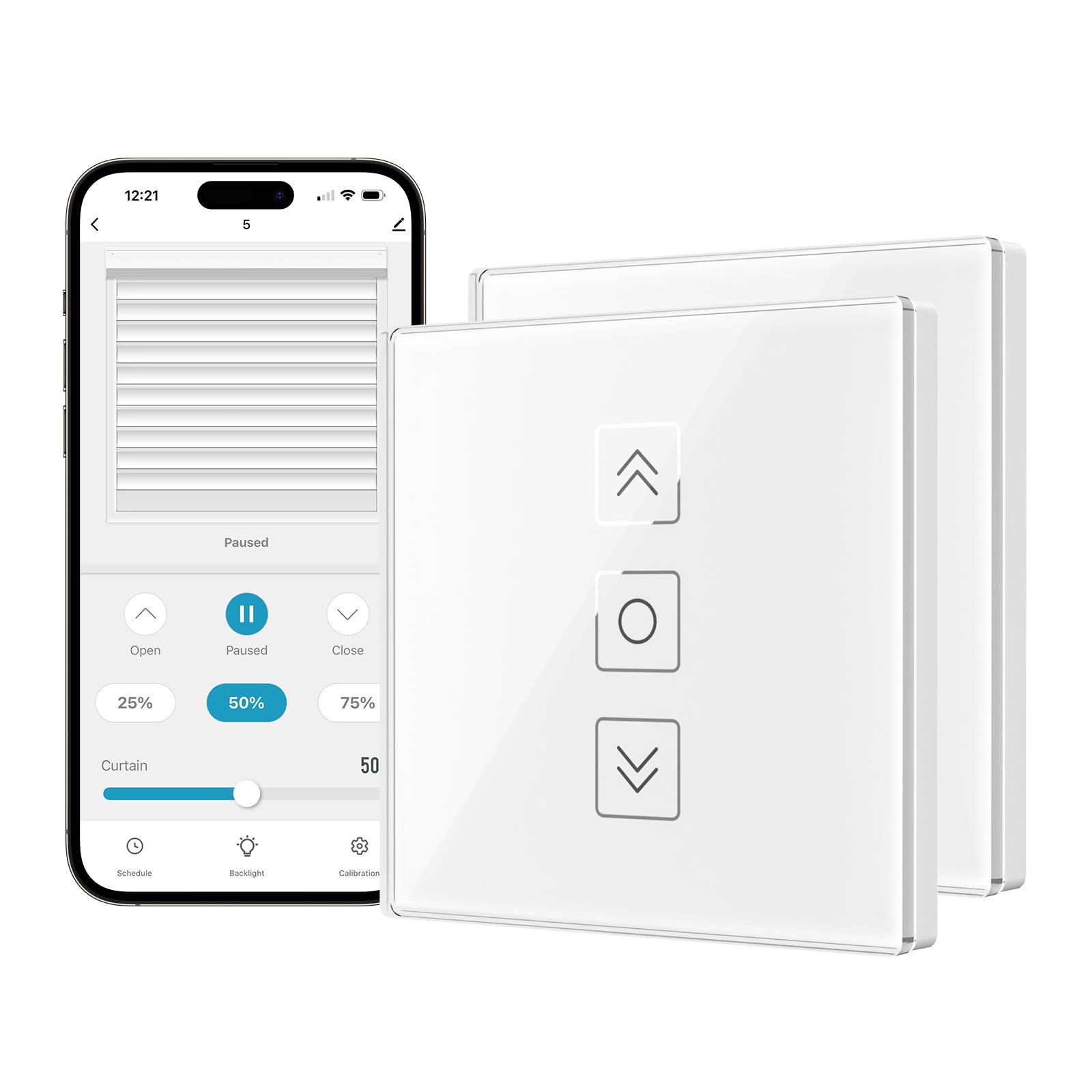 Interruptor de Persianas Wifi Porcentual 80x 80mm, Interruptor de Persiana Inteligente Control por Smart Life, Compatible con Alexa/Google Assistant, Requiere Cable Neutro