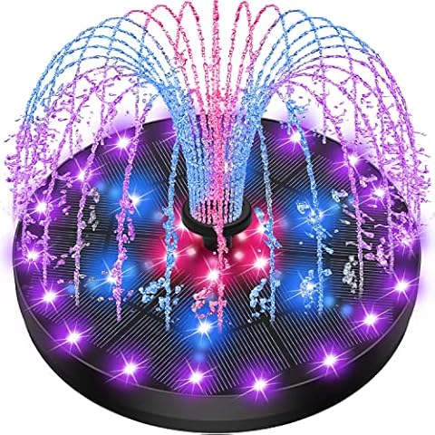 Yzert Upgraded Solar Fountain Bird Bath with 60 LED Lights, Solar Powered Water Fountain Pump with 4000mAh Battery 7 Nozzles 4 Fixers, Outdoor Fountain for Garden Patio Pond Birdbath Pool Cover