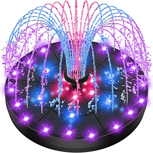 Yzert Upgraded Solar Fountain Bird Bath With 60 Led Lights, Solar Powered Water Fountain Pump With Battery Backup 7 Nozzles 4 Fixers, Outdoor Fountain For Garden Patio Pond Birdbath Pool #TOP9