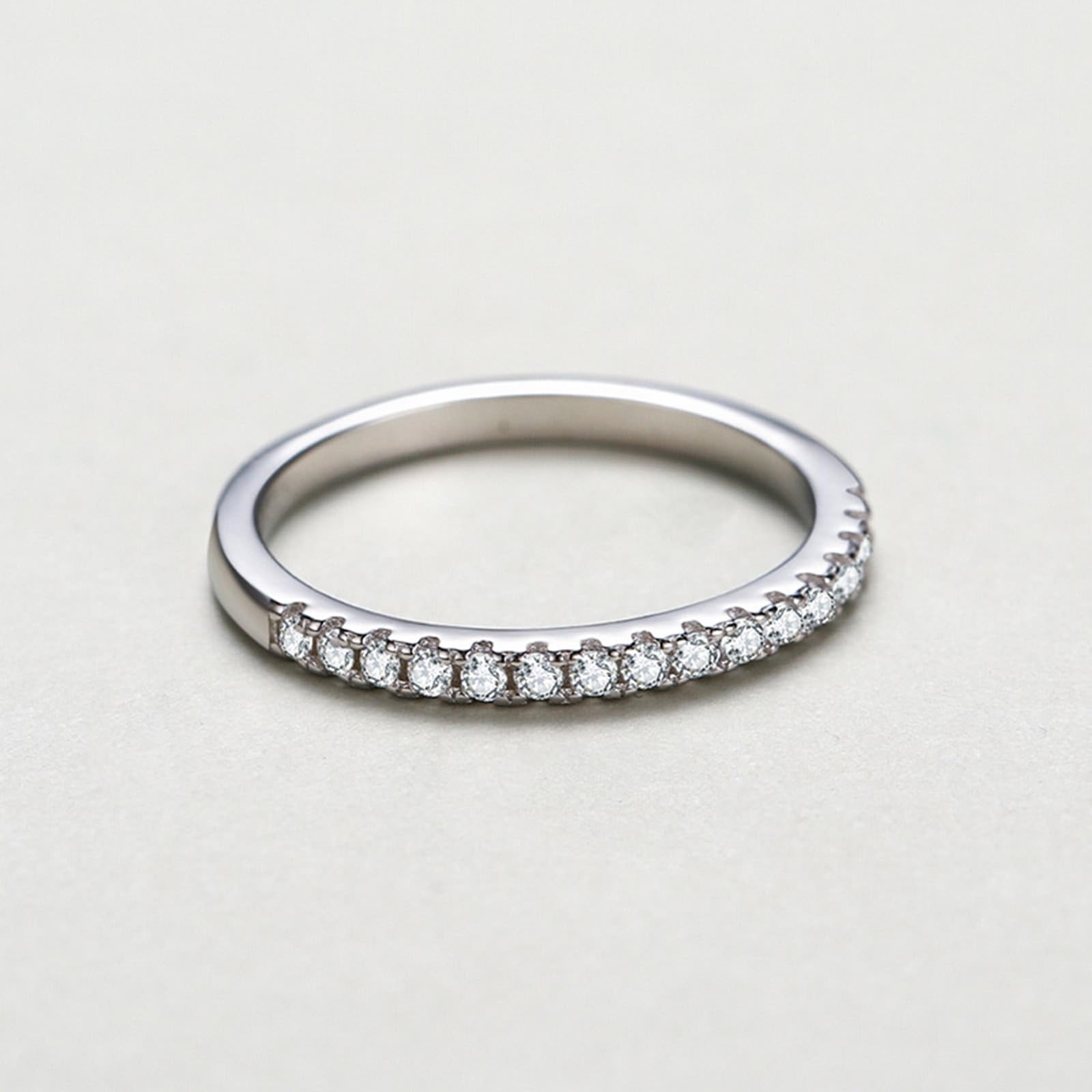 KnSam Anillo de la amistad de oro auténtico, 9 K/14 K/18 K, oro blanco, elegante, fila, anillos con diamante, oro blanco Au 375/585/750, anillo solitario, talla 47-65
