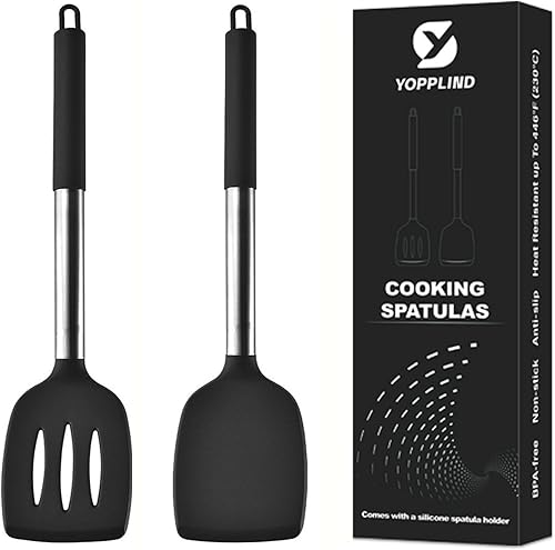 Juego de espátulas de silicona de 3 piezas, resistentes al calor, antiadherentes, sin BPA, para huevos, panqueques, pescados, woks, incluye