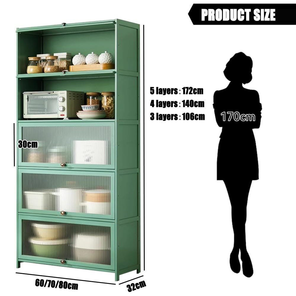 Credenza da cucina in bambù con porta trasparente, con piedini alti, versatile scaffale da cucina per soggiorno e corridoio, design ecologico verde
