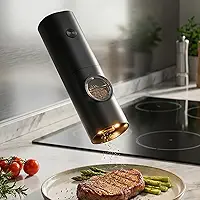 Moedor Elétrico Premium De Sal E Pimenta, Operação Com Uma Mão, Luz LED, Ajuste De Moagem, Design Preto Fosco, Marca Varenzia