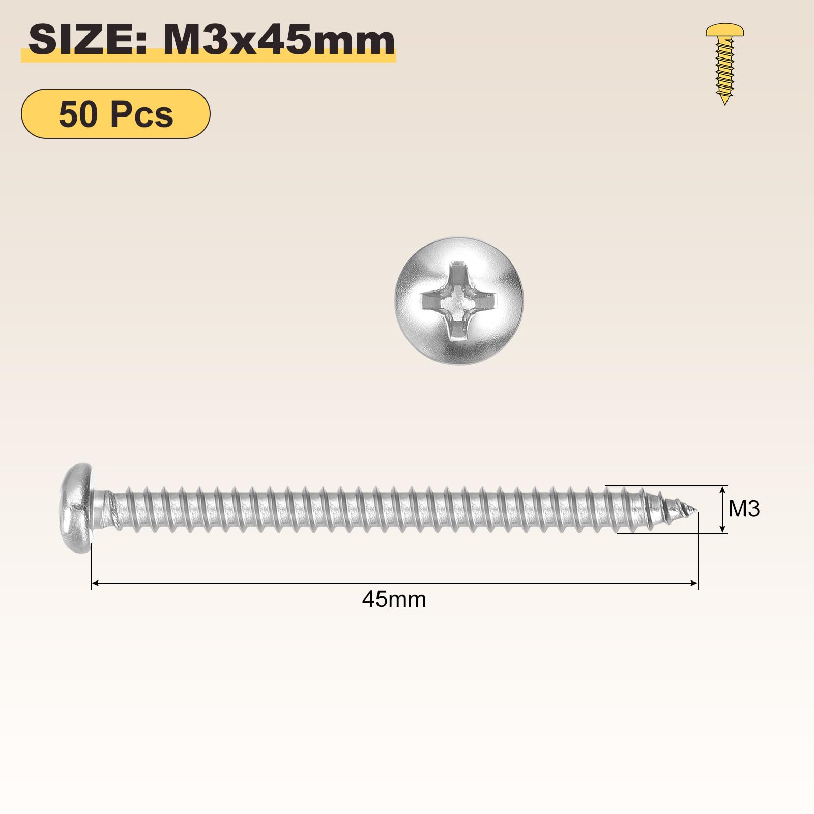 METALLIXITY Phillips Pan Head Self Tapping Screws(M3x45) 50Pcs - Image 2