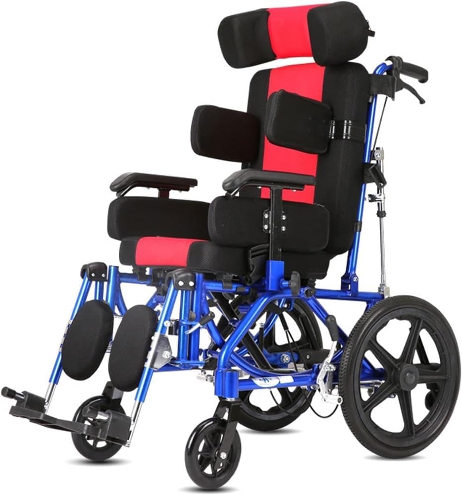 Silla de ruedas manual plegable, diseño reclinable ultraligero ajustable con respaldo alto con rueda trasera antivuelco para el cuidado de accidentes cerebrovasculares y hemiplejia