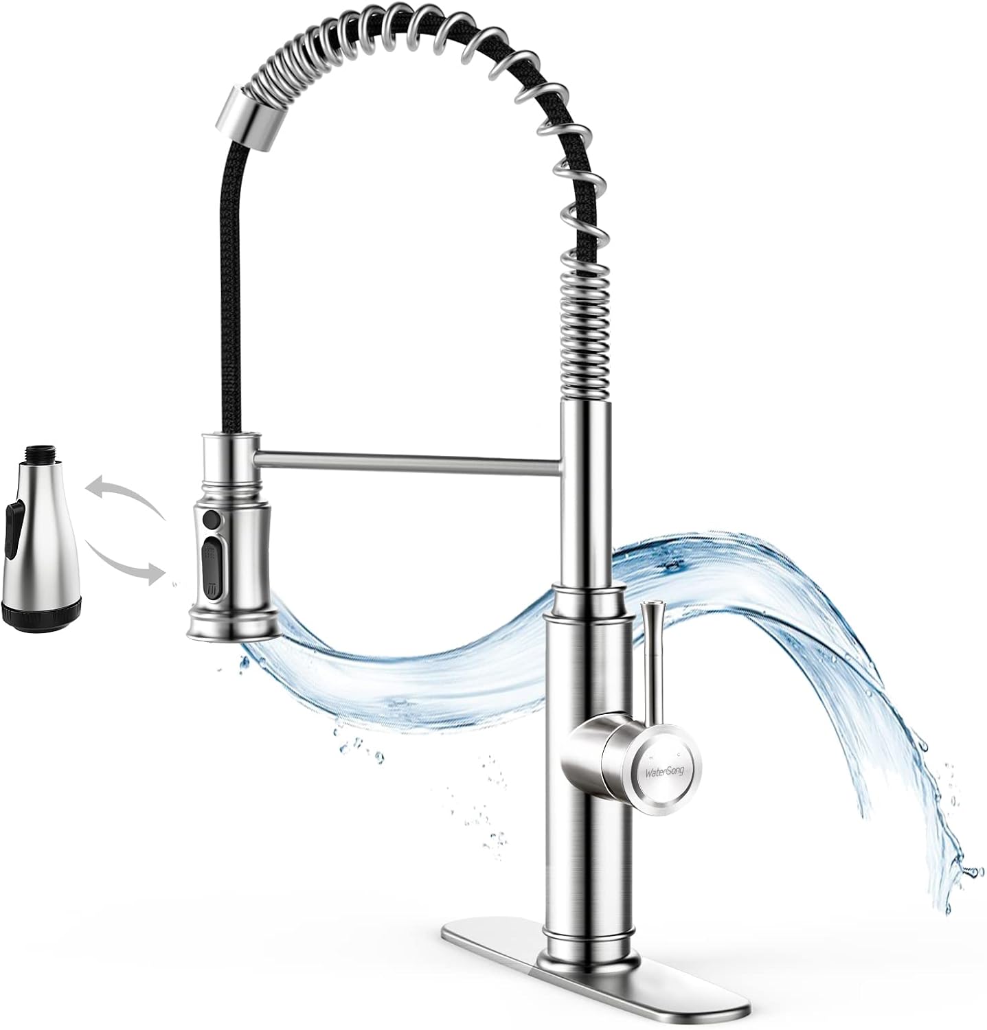 Kitchen FaucetWaterSong Kitchen Sink PullDown Faucet with One 3Functional Sprayer, Stainless