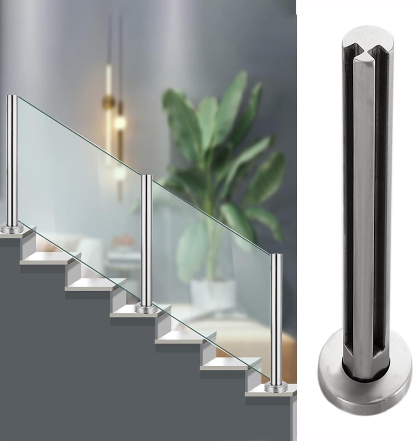ZCX Paletto per Ringhiera Palo di recinzione in vetro, pannello di balaustra in vetro in acciaio inossidabile, connettore for balcone, terrazza, giardino, ringhiere, scale interne Acciaio Inossidabile