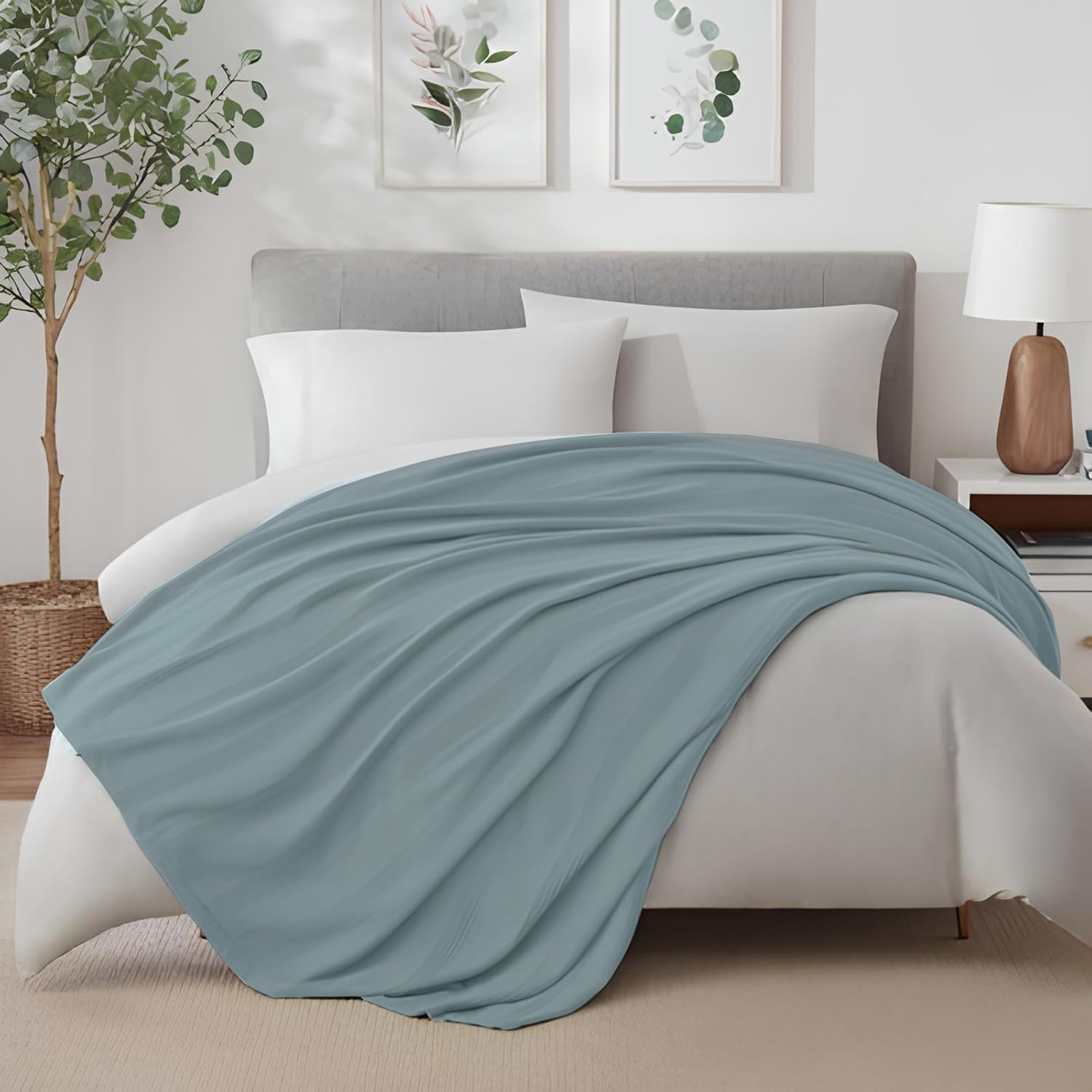 100% Cambric Cotton Single Bed Dohar, Ultra Soft Dohar, Bed Blanket, AC Blanket, Reversible Dohar for Summers/Winter, Solid Blue, 58 x 88 Inch, 144TC