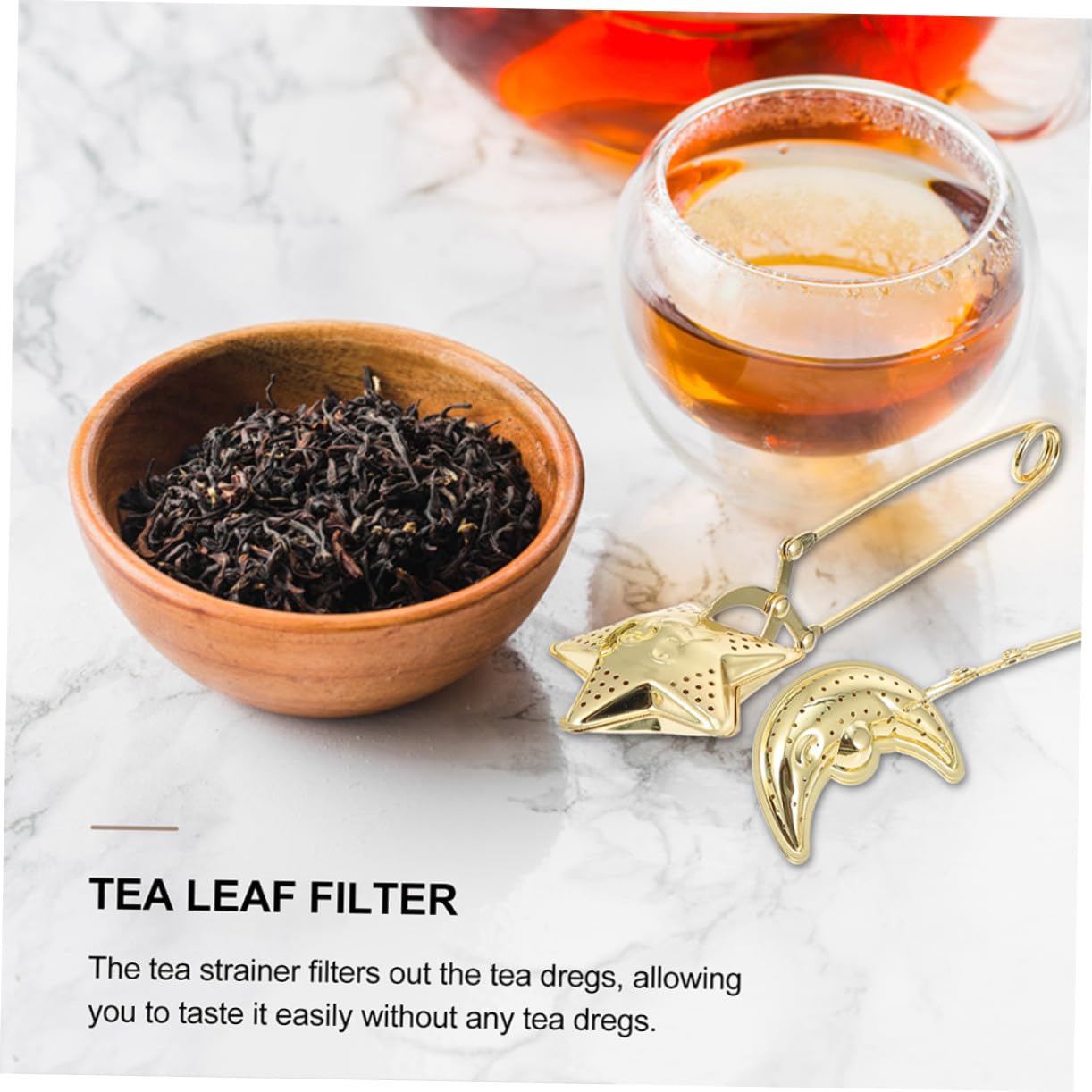 Infuseur à Thé en Vrac Acier Inoxydable Étoile Lune, Filtre Passoire Longue Poignée, Usage Domestique et Professionnel,