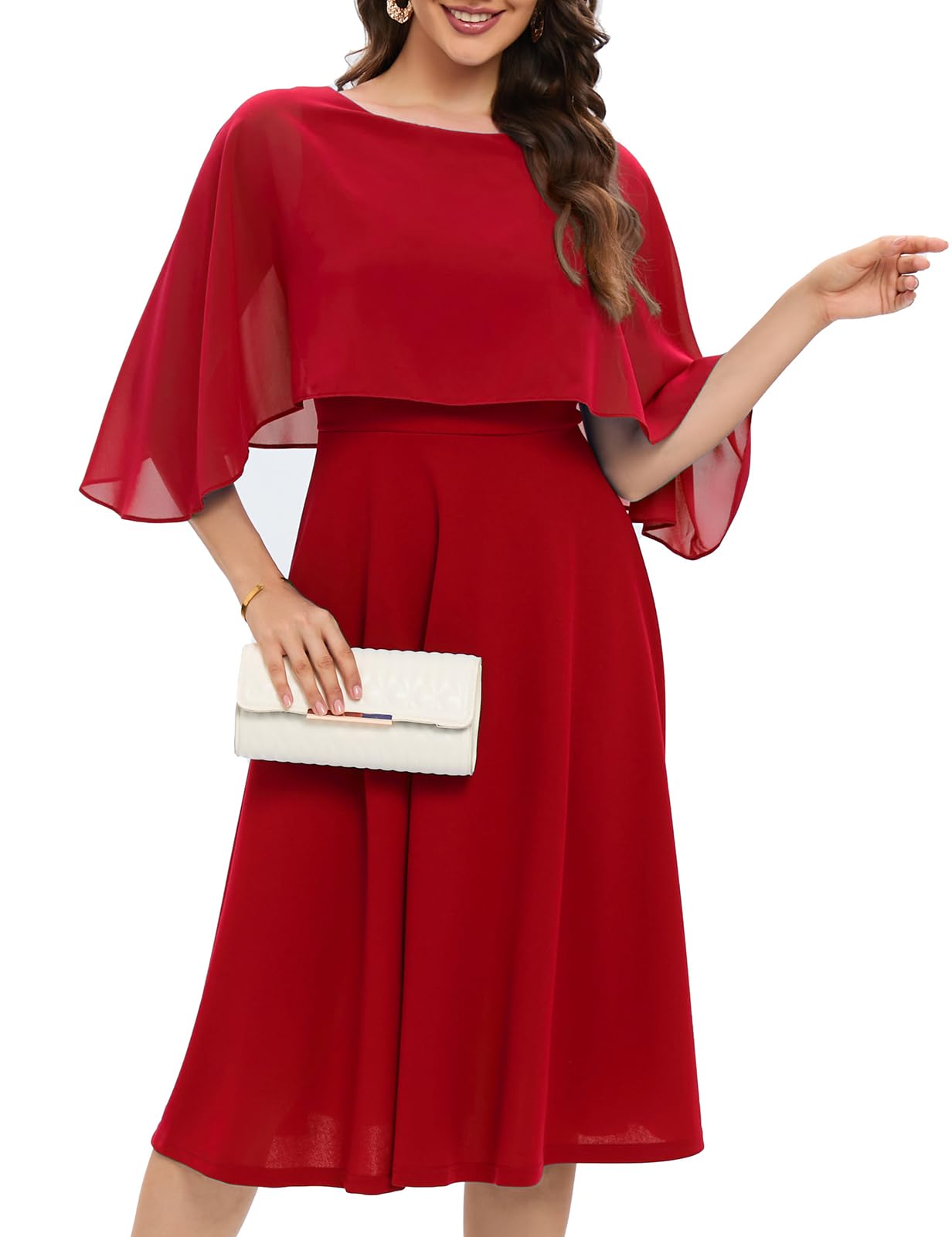 FynadressrWomen Cape Dress with Chiffon Overlay Cocktail Party Wedding  Guest Formal Dresses