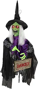 Haunted Hill Farm Animatronic Scary Talking Witch Groundbreaker with Touch Activated Lights and Sound, Battery-Operated Indoor or Covered Outdoor Halloween Decoration