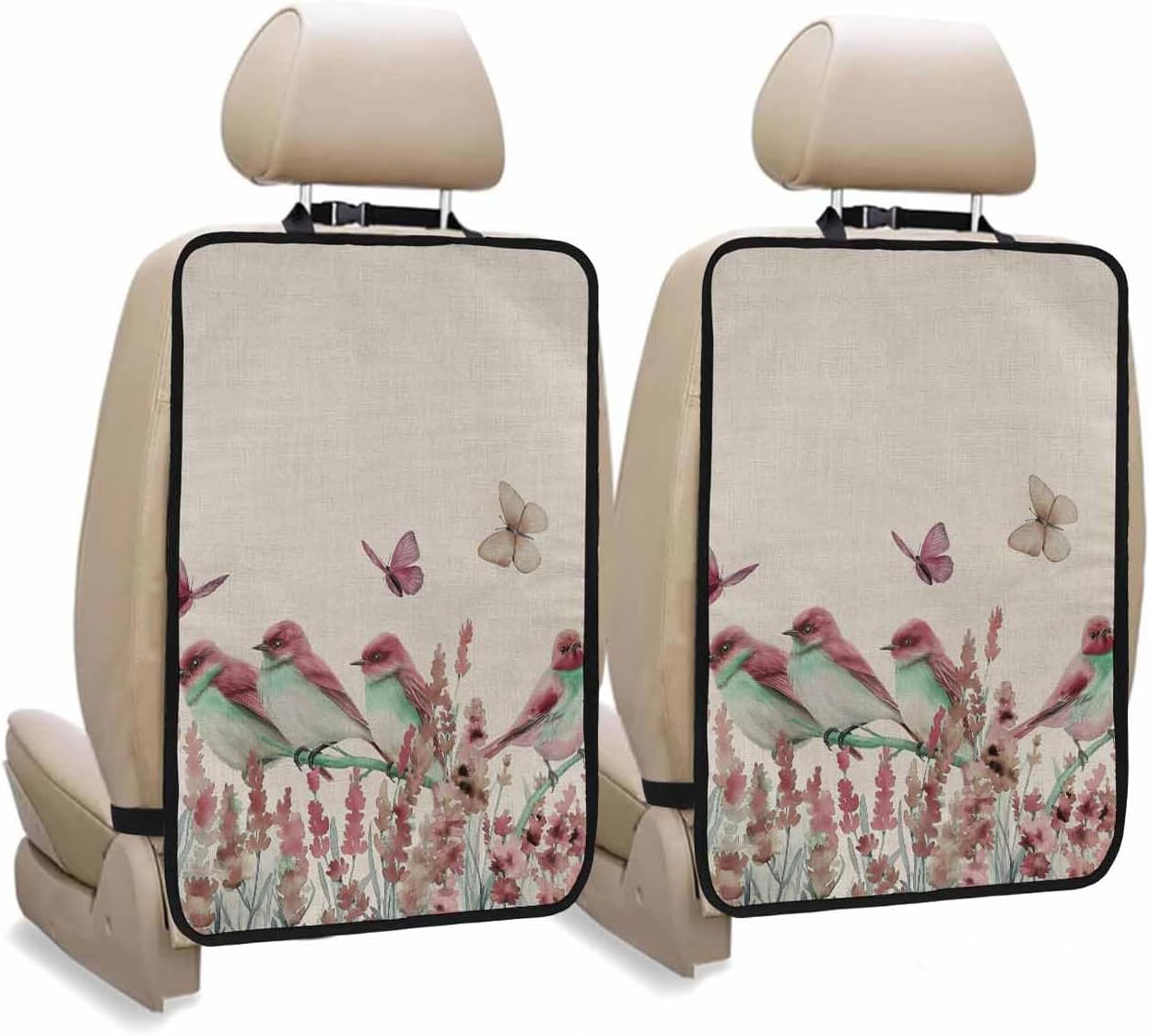T&H XHome Car Seat Protector, 2 Pack Kick Mats Back Seat Protector Cute Little Bird and Butterfly Pattern Waterproof Backseat Cover for Kids Universal Fit Automotive Interior Protectors