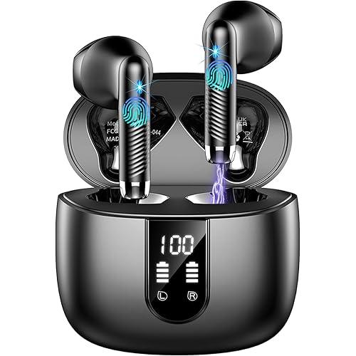 Wireless Earbuds, Bluetooth Headphones V5.4 Stereo Bass Ear Buds with ENC Noise Cancelling Mics,56H Bluetooth Earbuds with LED Display Charging Case, IP7 Waterproof Earphones for Android iOS【Mini】