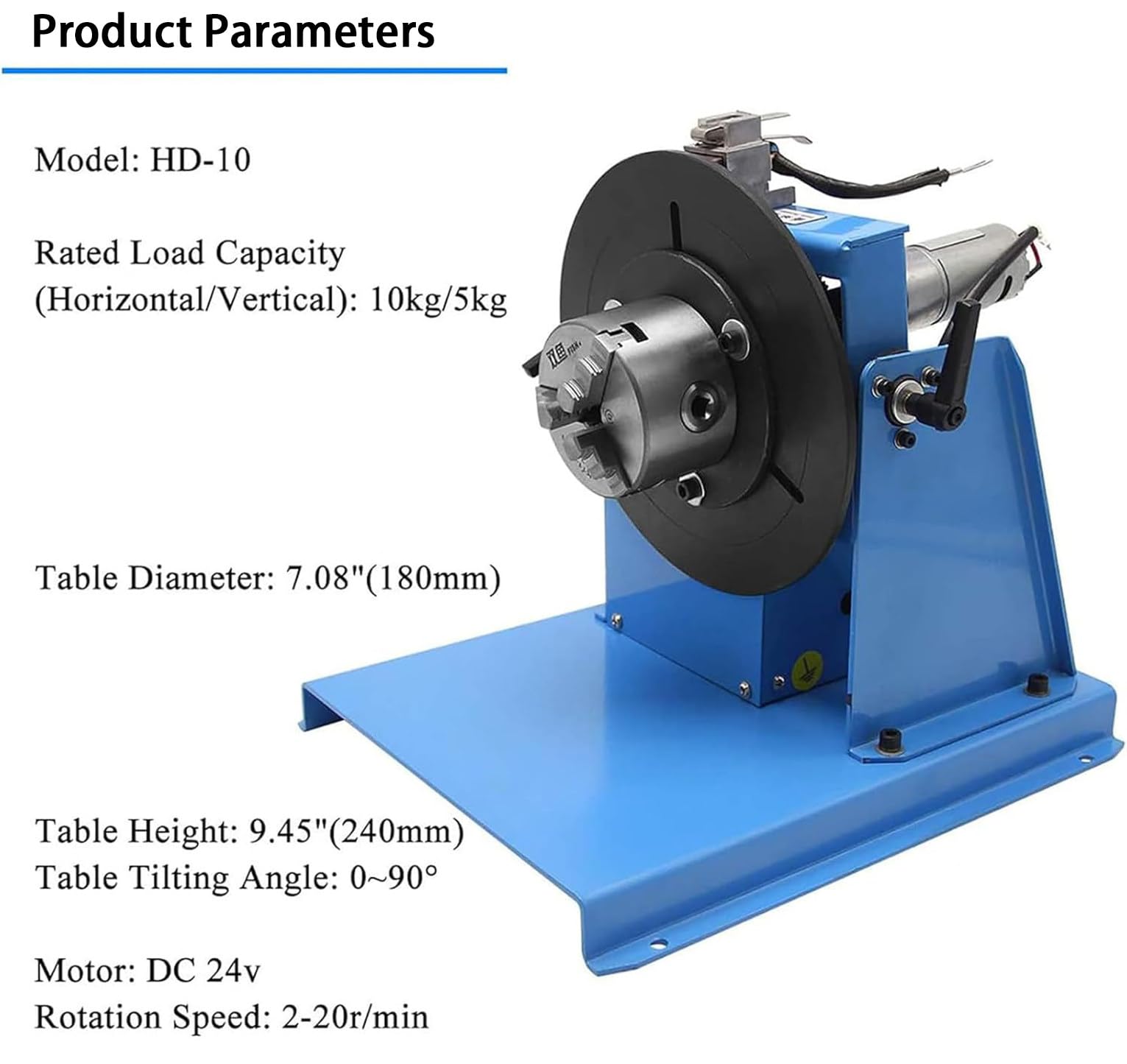 Positionneur de soudage Rotatif Automatique 0-90o Soudure de Table de Soudure avec mandriu de 65mm pour Le Travail Rotatif de déplacement de Soudure (10kg)