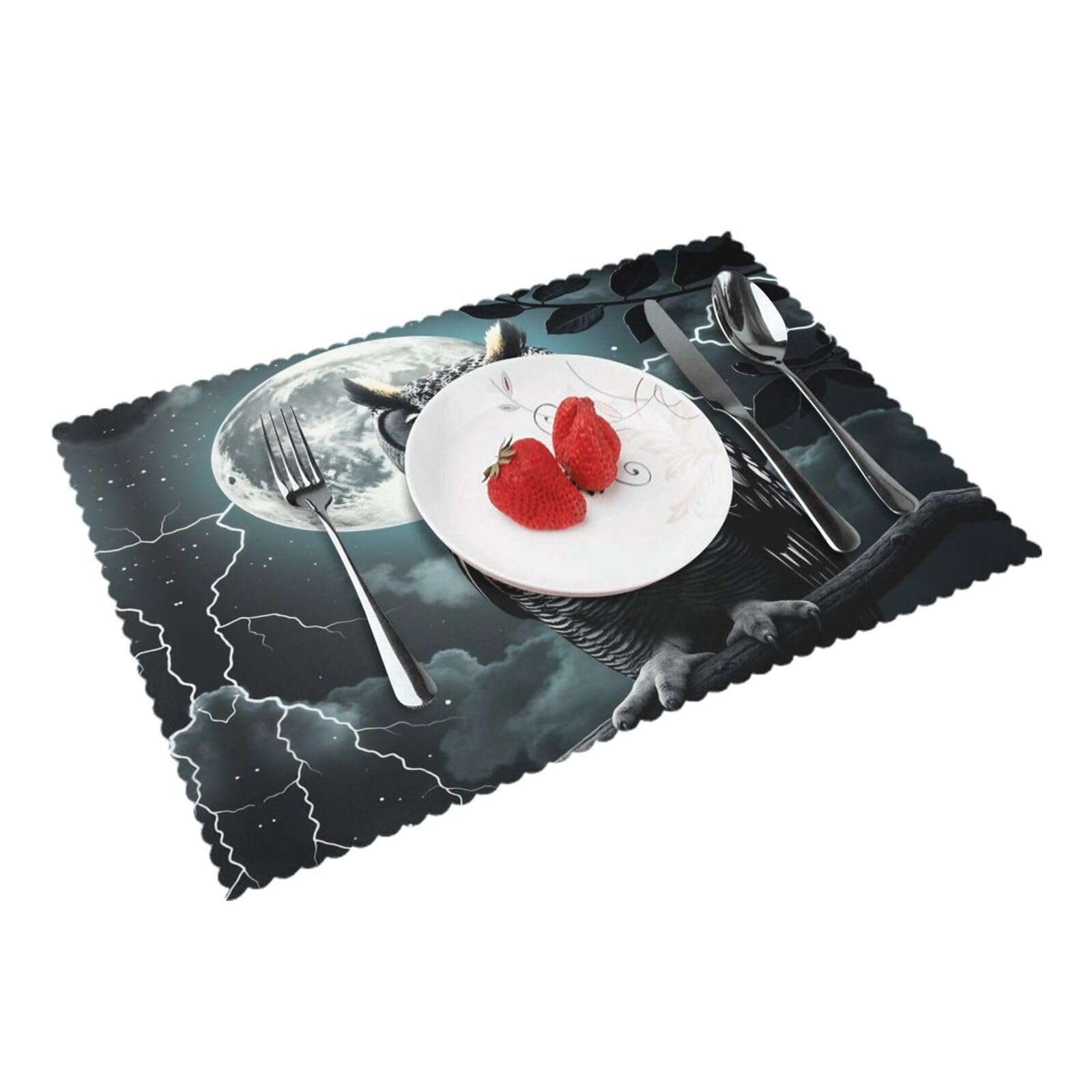 Owl Moon Night (1) Placemats Set of 4 Print Table Mats Place Mats Table Decor for Kitchen Dining 12X18 in