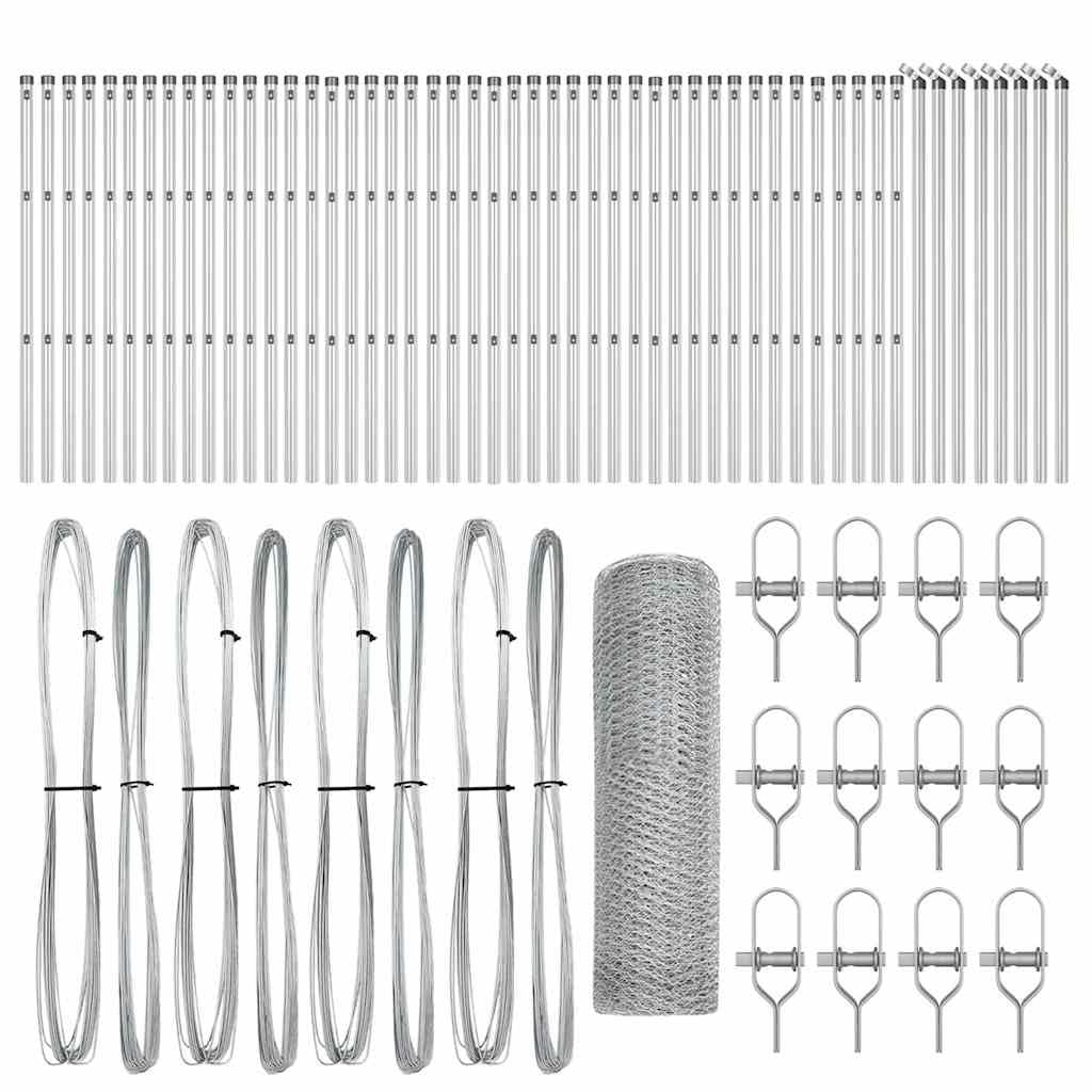 Outdoor Steel Fence Post Silver 100 x 0.5 m with 25 mm Mesh Weather Resistant Corrosion Proof Garden Security Barrier Easy Assembly 52 Posts