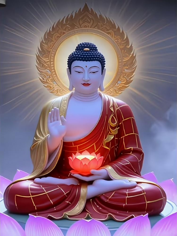 GLTEYACO Embroidery Cross Stitch Kit Buddha Statue 11CT Stamped Cross Stitch Kits DIY Adult Beginners for Pre-Printed Needlepoint Crafts 40x50 cm