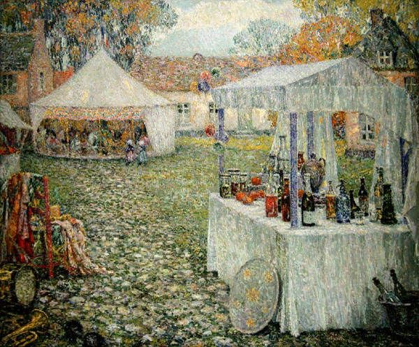 Bilder kunst leinwand Kunstdruck Leinwandbild Ölgemälde die Zelte Gerberoy von Henri Eugene Augustin Le Sidaner für Wanddekoration 60x90cm Küche, Haushalt & Wohnen