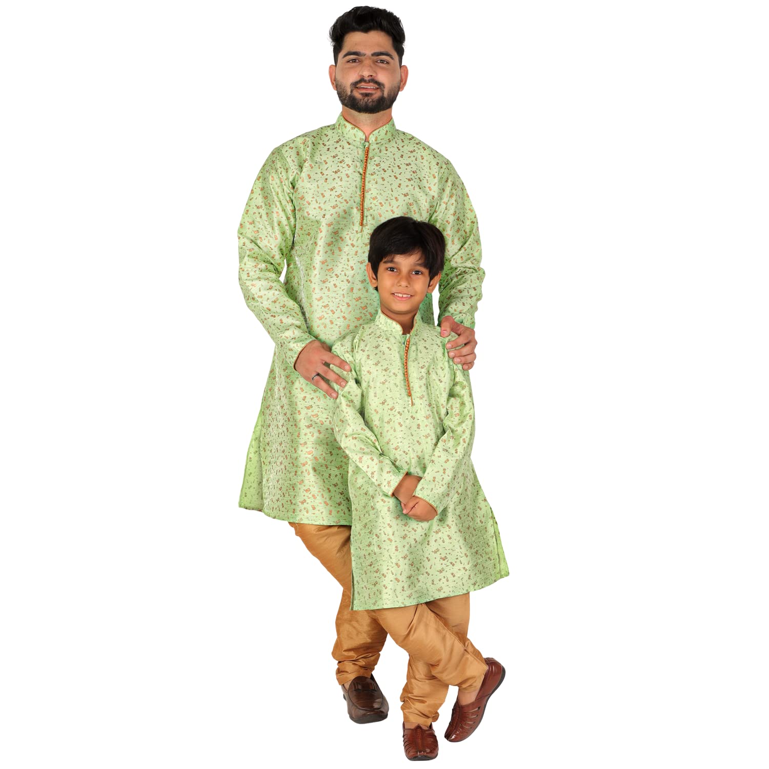 Men's & Boys Silk Floral Baap Beta Kurta Pajama Set | Father Son Matching Dresses | | (B-111)-image-2