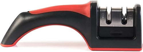 HUJI El afilador de cuchillos de cocina profesional de 2 etapas ayuda a reparar, restaurar y pulir cuchillas con mango de seguridad de agarre suave,