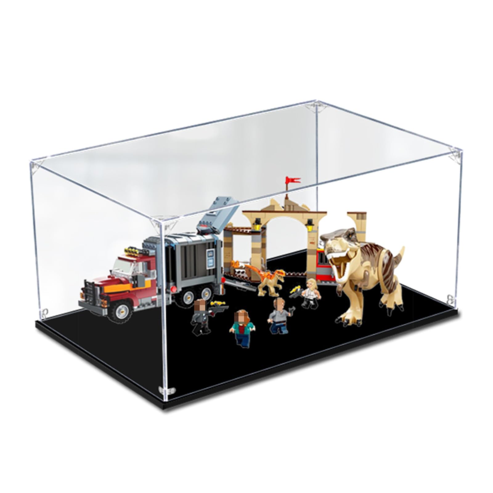 Pudełko ekspozycyjne z figurkami do LE-GO dla 76948 Jurassiic World T. rex i atrocirapttor, dinozaur, breakout, akrylowa, pyłoszczelna, przezroczysta, niestandardowa gablota (bez modelu) (czarna+2 mm)