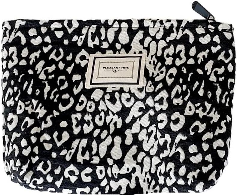 Necessaire de maquiagem SxoSyo com estampa de leopardo, lona preta, 20,07 x 5,08 x 25,4 cm