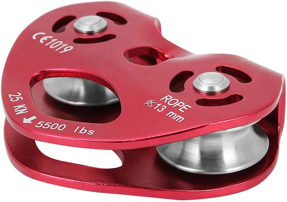 Aluminum Side Swing Dual Pulley Single Rope Pulley 25KN Double Pulley Portable for Outdoor Climbing,Mountaineering,Aerial Work (Red)